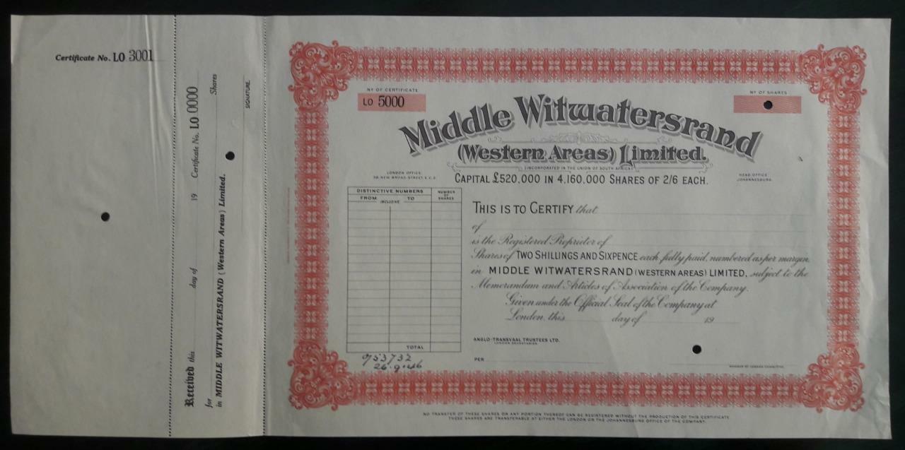 South Africa Middle Witwatersrand Western Areas Gold Mining Specimen Share 1946
