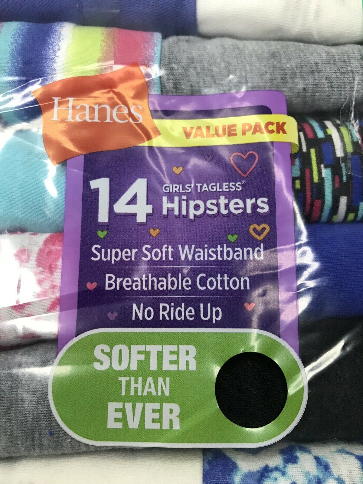 14 Pack Hanes Panties Girls Tagless Hipsters Underwear Cotton Blend Size 10 Soft