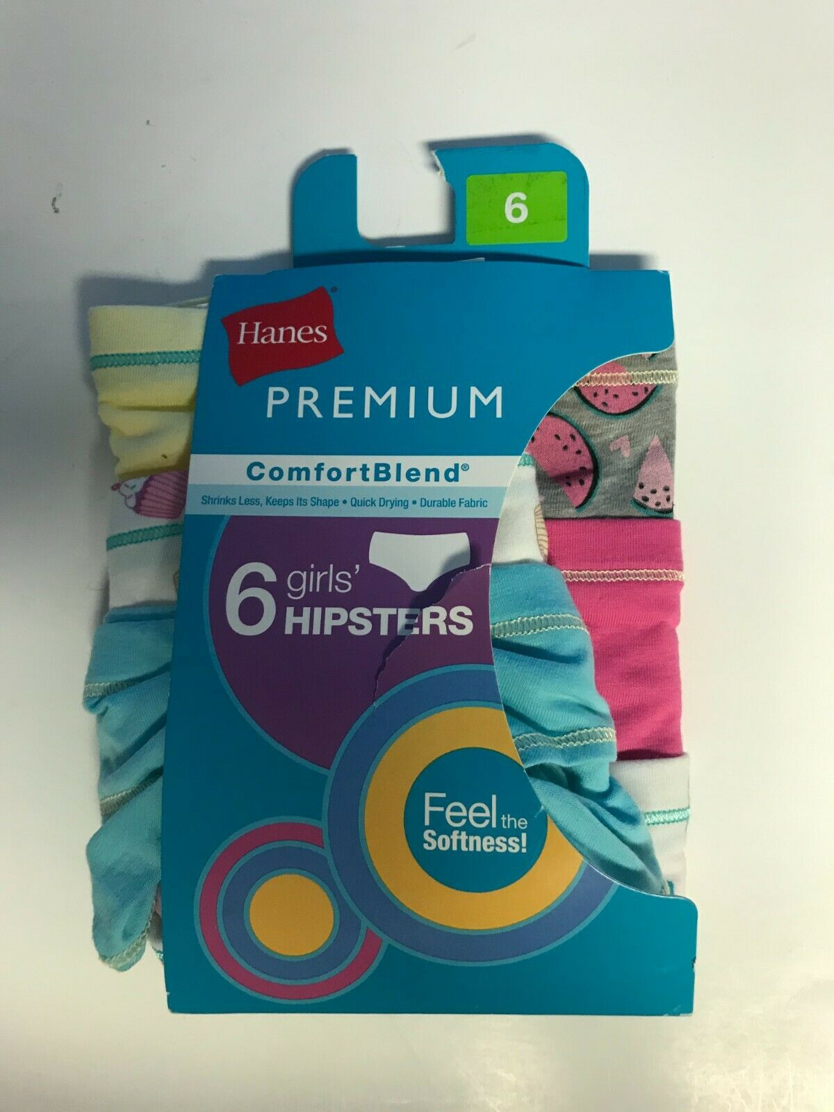 6 Pack - Hanes Premium Comfortblend Girls Hipsters Size 6