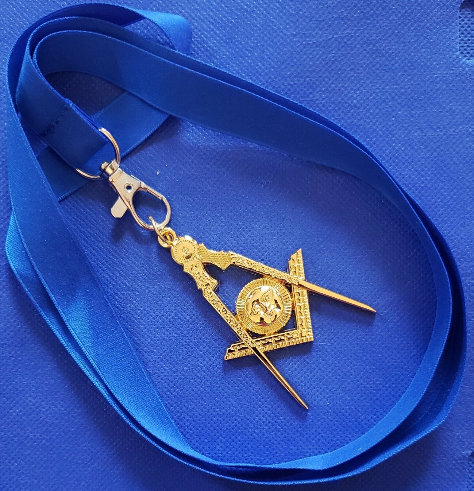 Masonic Collar Gold Plated Jewel Senior Deacon With Blue Neck Strap By Deura Usa