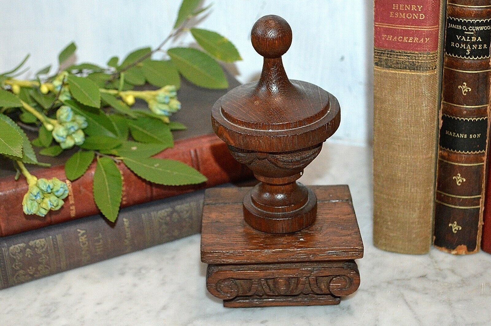Antique French Carved Wood Corbel Finial Newel Post On Mounted Corinthian Base