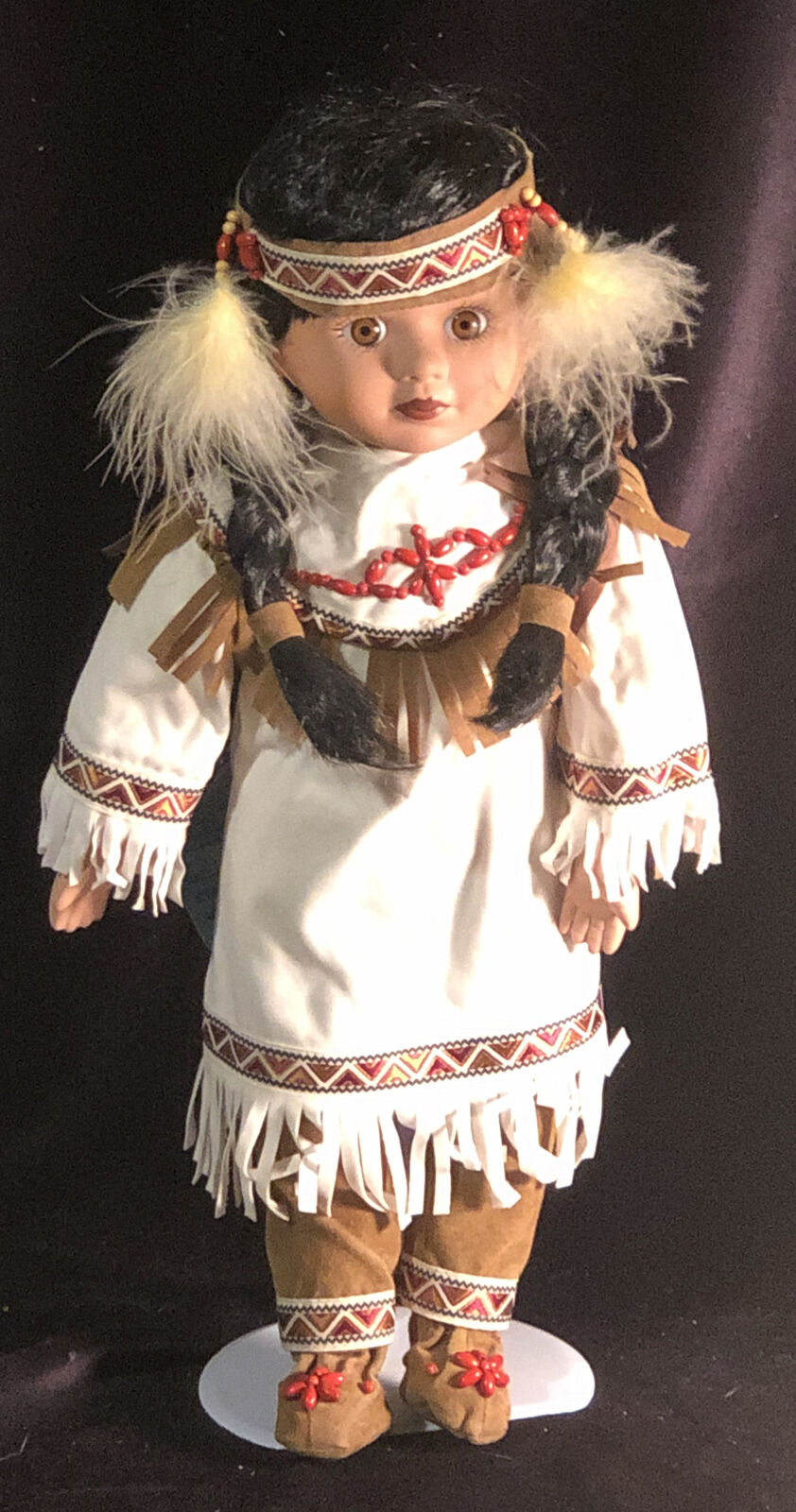 Vintage 14" Native American Indian Porcelain Doll W/ Papoose & Stand