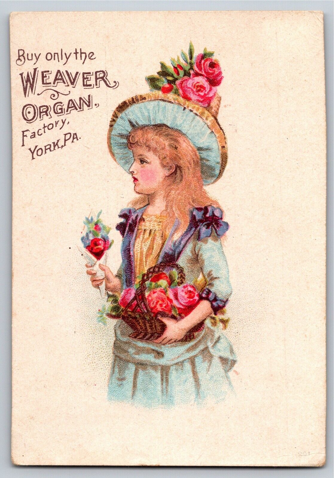 J.p. Julius Weaver Organ & Piano York, Pa Victorian Trade Card Woman Fancy Dress