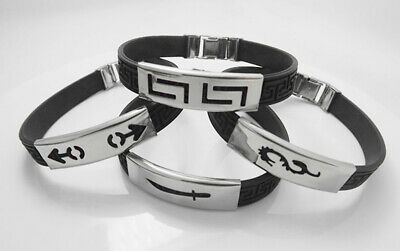 Wholesale 24 Fashion Mix Quality Black Rubber Stainless Steel Men's Bracelets