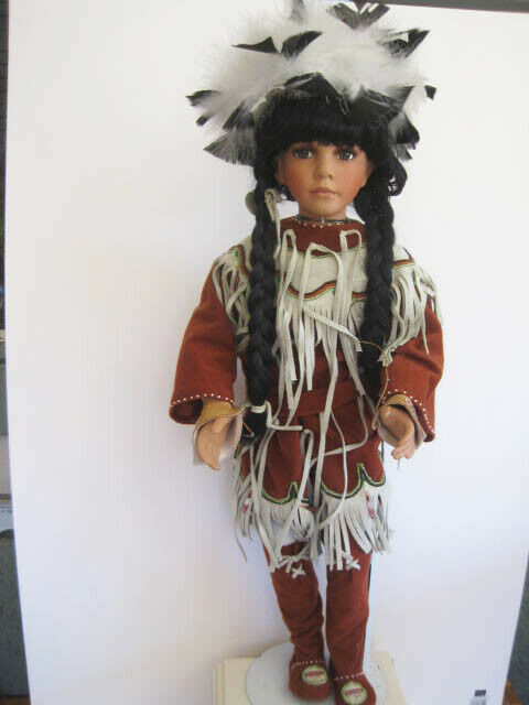 Linda Mason Deer Shadow Porcelain Native American Doll Ael 2003 Embellished Sign