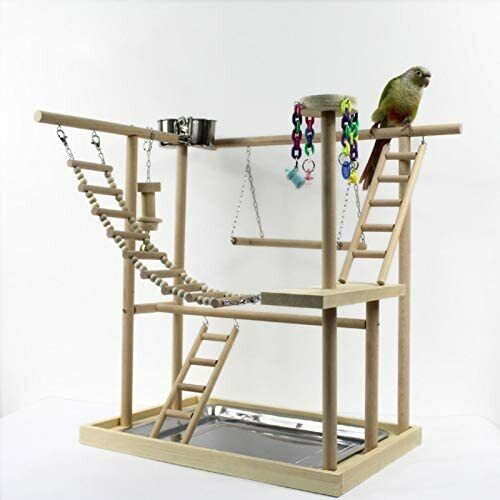 Yzjc Parrots Playground,double Tierbird Play Gym Wood Perch Stand Climb Ladders