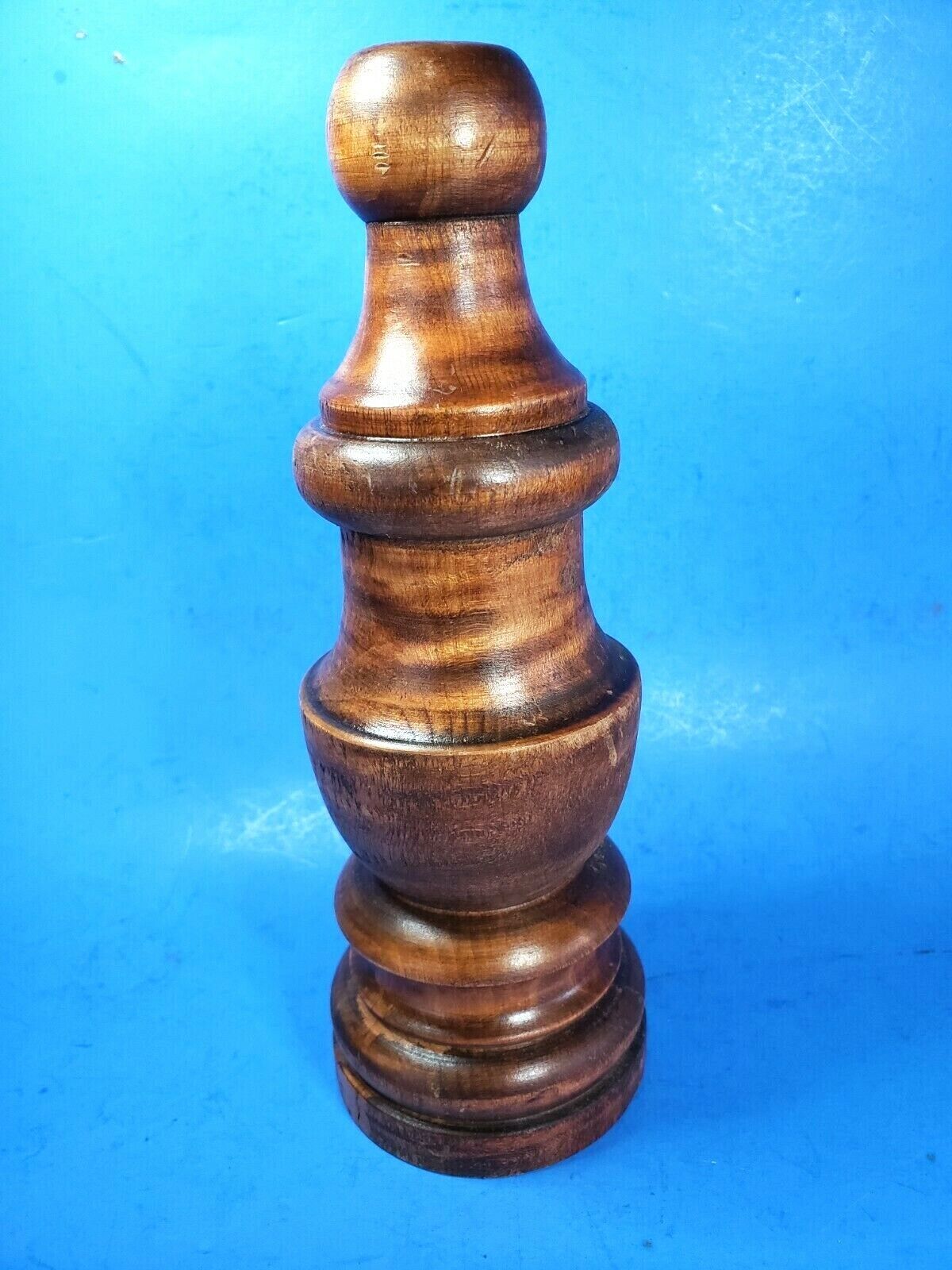 Vintage Curly Maple Finial Hand Turned Wood 8 1/8" Tall 2 7/8" Base Diameter