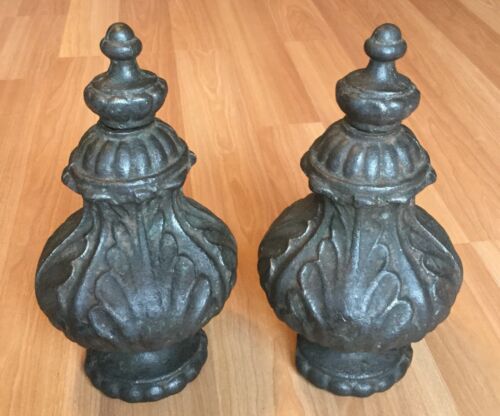 Old Vtg Antique Architectural Salvage Cast Iron Finial Metal Pair Set Of 2 Tops