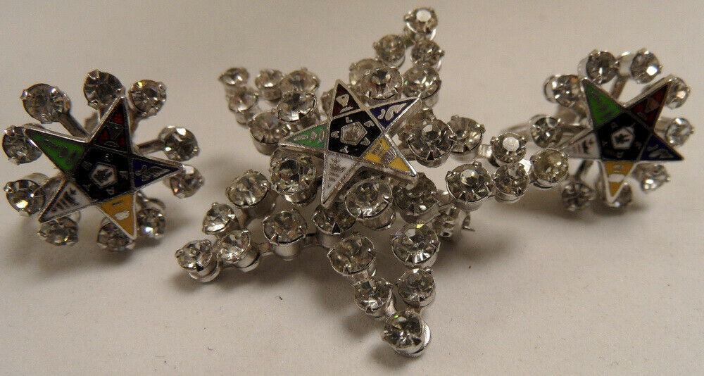 Vintage Fatal Masonic Eastern Star Pin & Earrings Set Freemasonry Fraternal Org.
