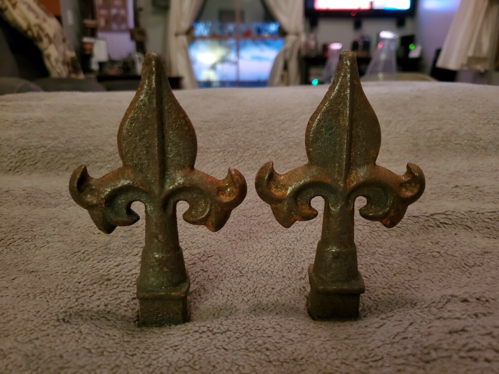 Vintage Matching Pair Of Cast Iron Architectural Spear Finials