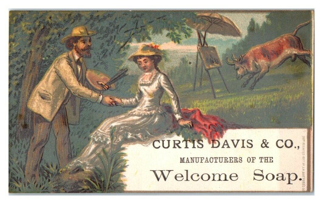 Bull Painter Woman Curtis Davis & Co. Welcome Soap Victorian Trade Card *vt17