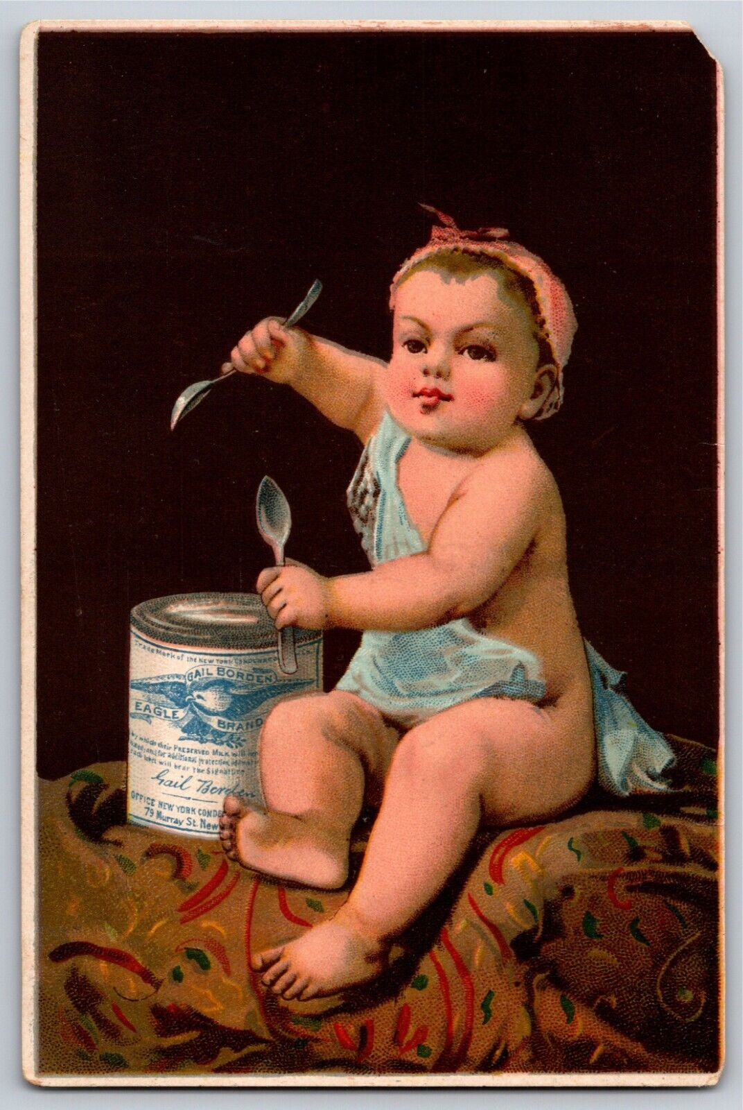 Gail Borden's Eagle Condensed Milk Victorian Trade Card Kid Eating From Can