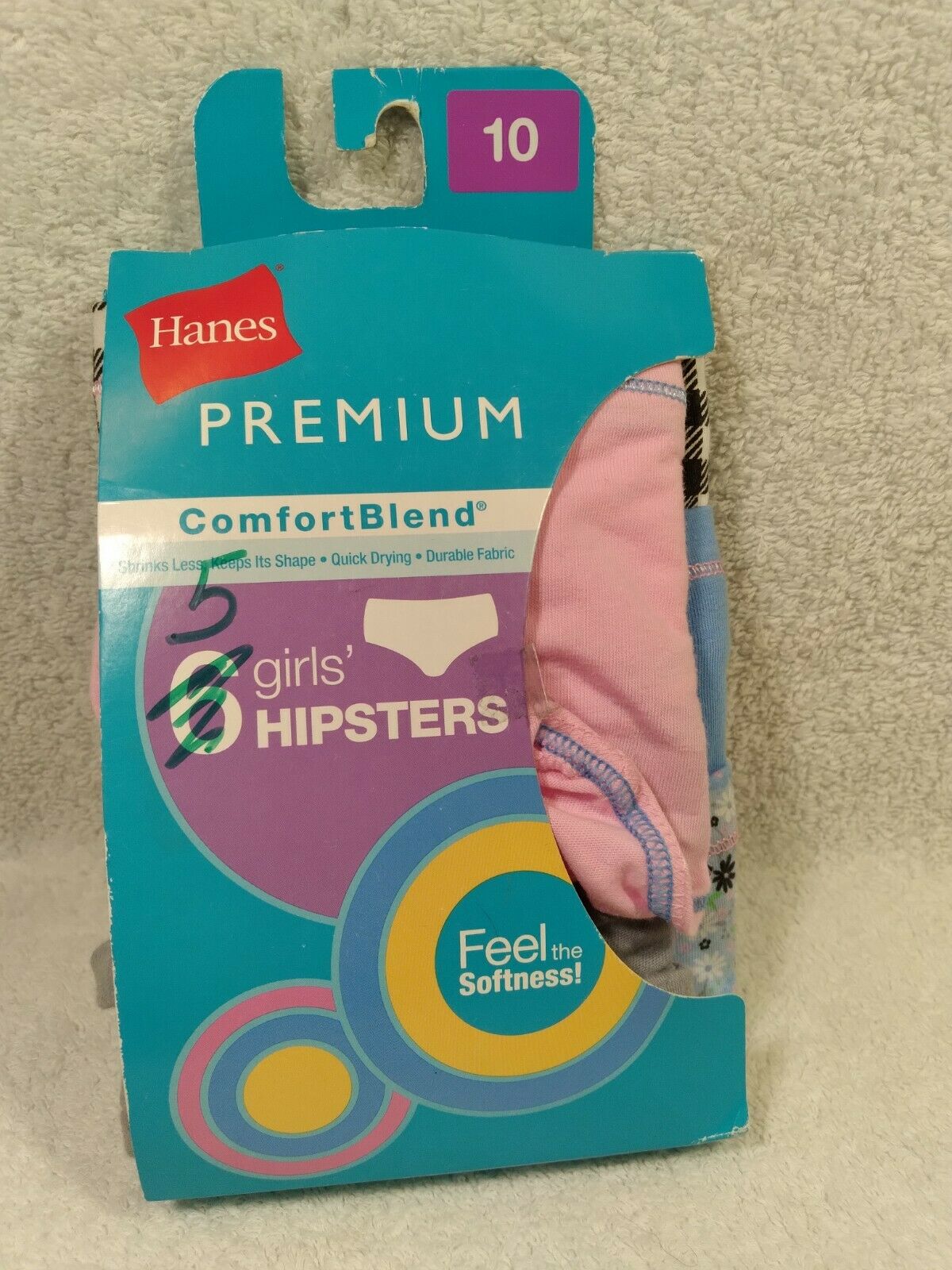 5pair Girls Hanes Premium Comfortblend Hipsters Size 10