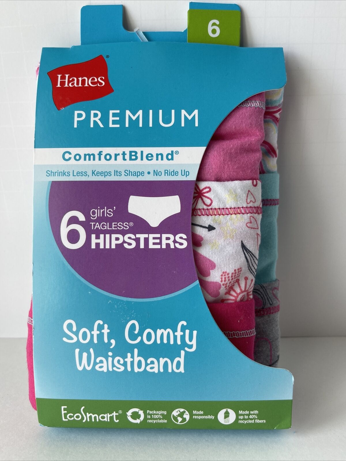 Hanes Premium Comfortblend 6 Pack Hipsters Underwear Tagless Girls Size 6