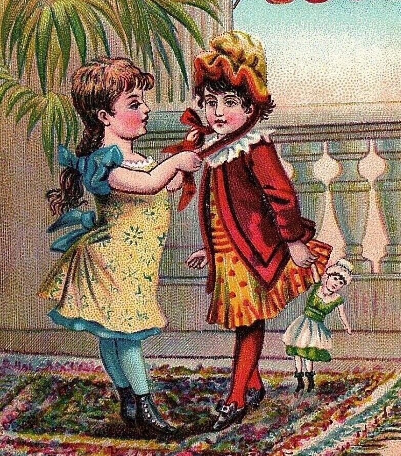 1880s Trade Soap Tulip Card Victorian Embossed Charming Girls & Doll