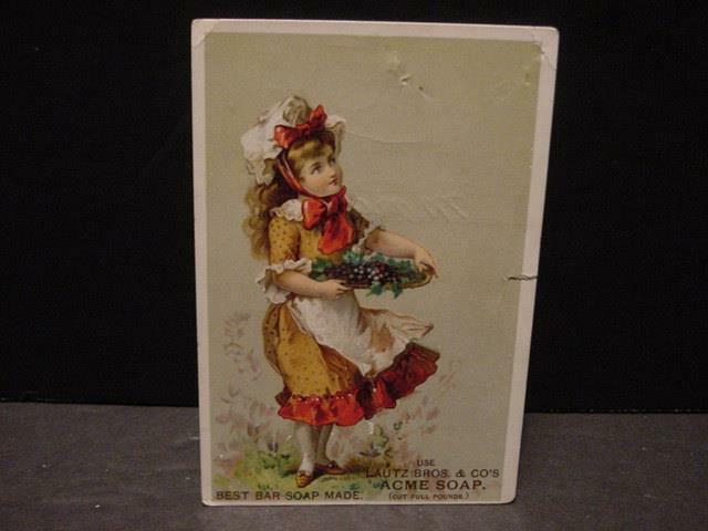 Vintage/victorian Trade Card:lautz Bros Acme Soap-girl W/tray Of Grapes