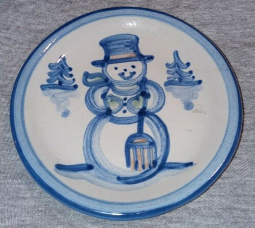 M A Hadley Pottery Small Trinket Dish Coaster Plate 4 1/4" Snowman