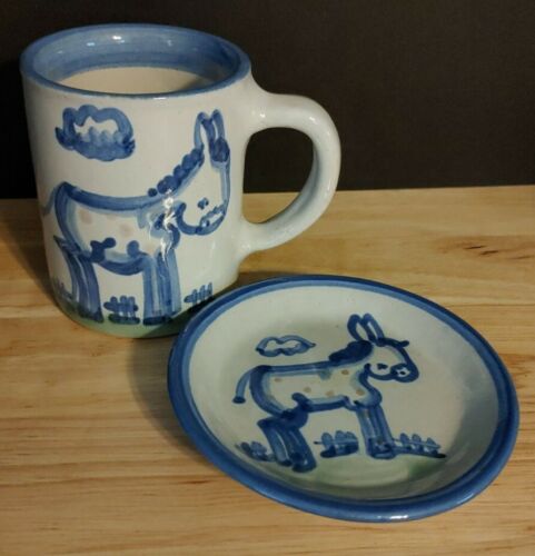 Vintage M. A. Hadley Art Pottery Donkey Mule Saucer / Plate & Mug / Cup