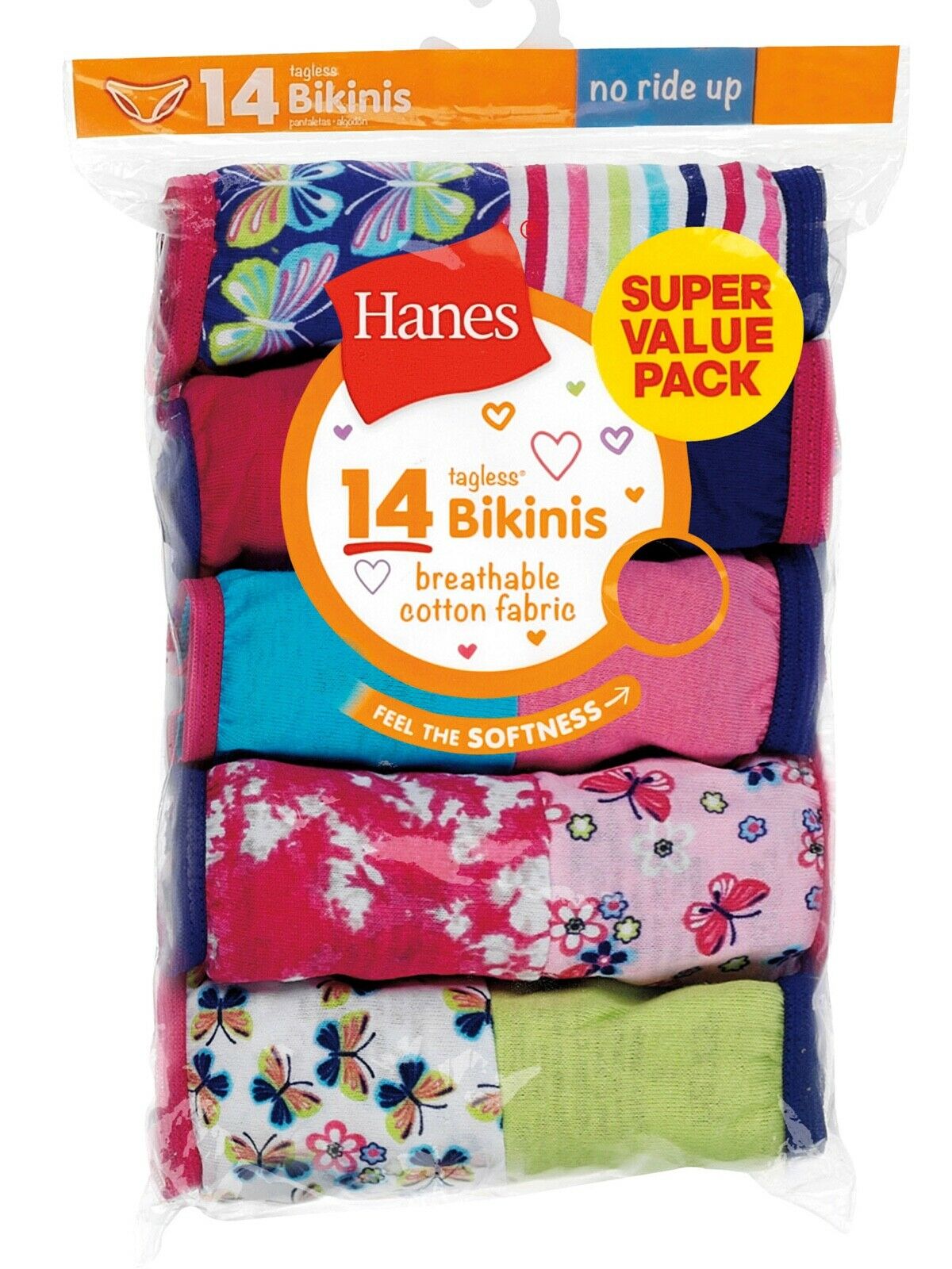 Hanes Girls Tagless Bikini Underwear 14 Pack Panties Sizes 6 - 16 Choose Size
