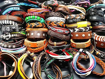 Wholesale Bulk Lot 100pcs Hand Made Leather Cuff Ethnic Tribes Fashion Bracelets