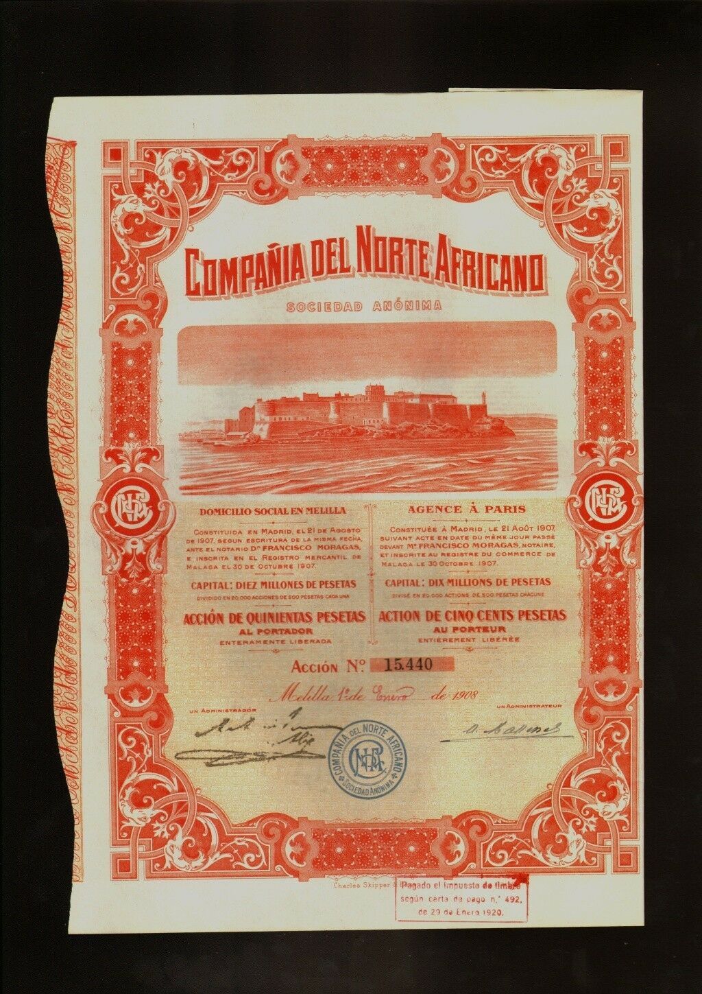Melilla Spain North Africa : Compania Del Norte Africano 1908 Medina Sidonia