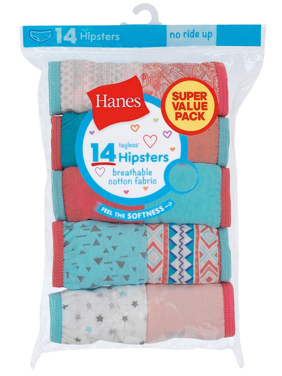 Hanes Girls Tagless Hipsters Underwear 14 Pack Panties Sizes 6 - 16 Choose Size