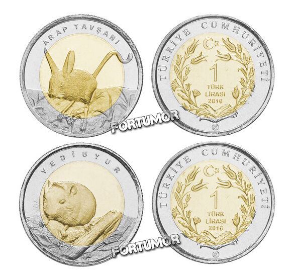 Turkey 2016 Set 2 Pcs Unc Jerboa / Dormouse 1 Lira Commemorative Bimetal