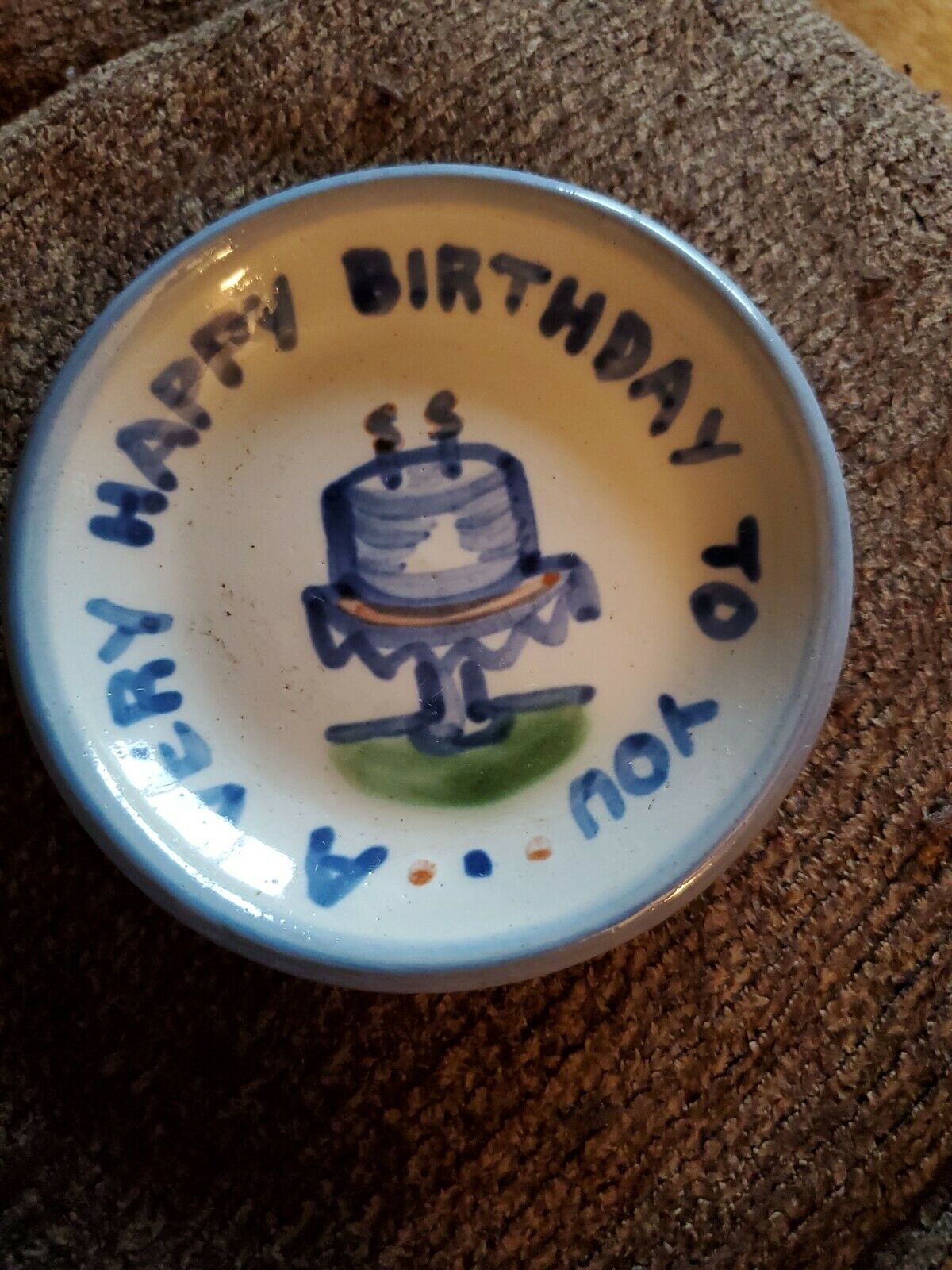 Ma M A Hadley Pottery A Very Happy Birthday Coaster Dish Cupcake Plate 2 Candles
